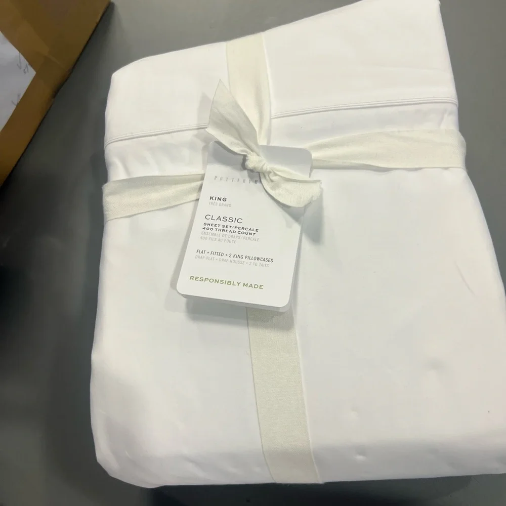 New Pottery Barn PB Classic 400 TC KING Sheet Set, WHITE,